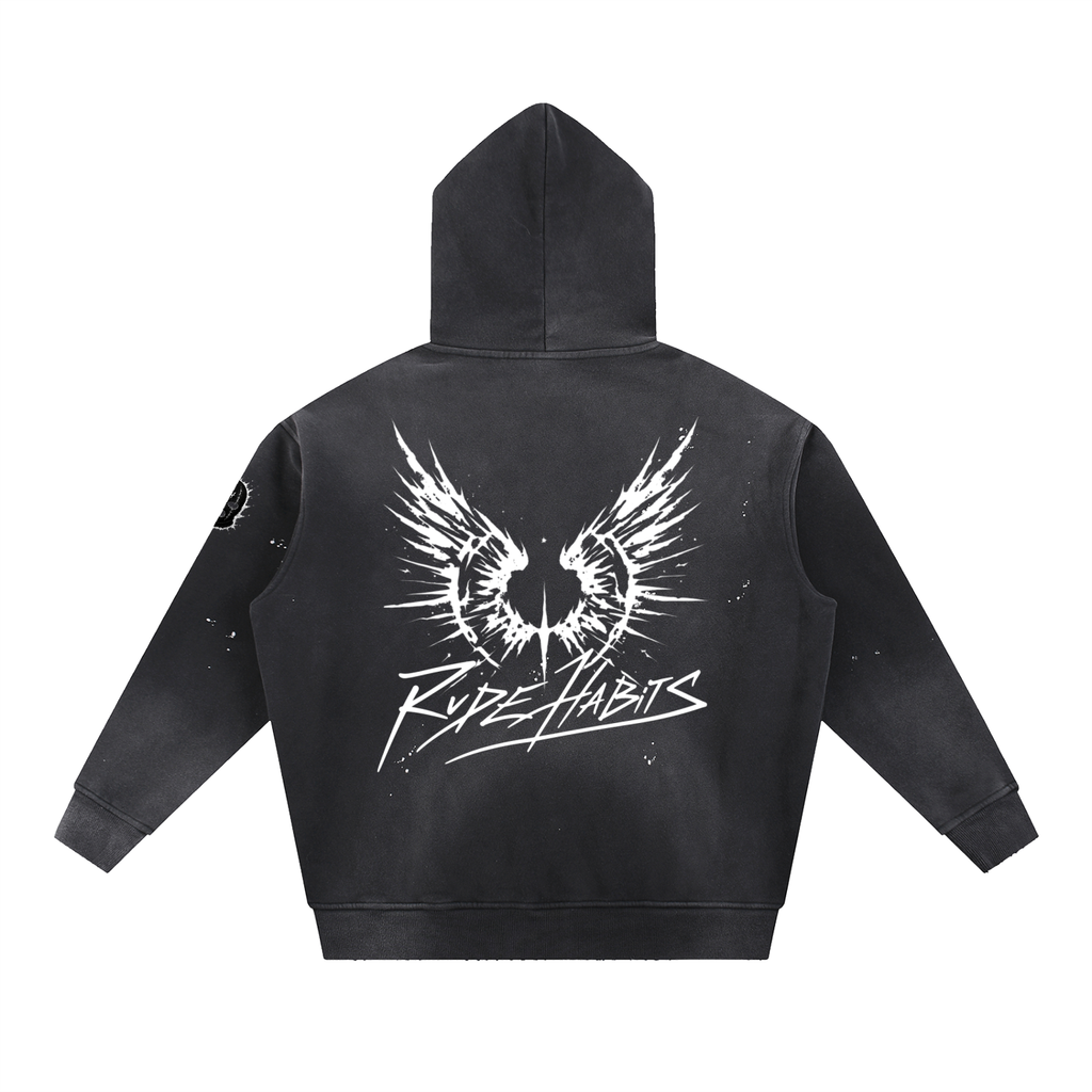 Vintage Washed Frayed Fleece Hoodie