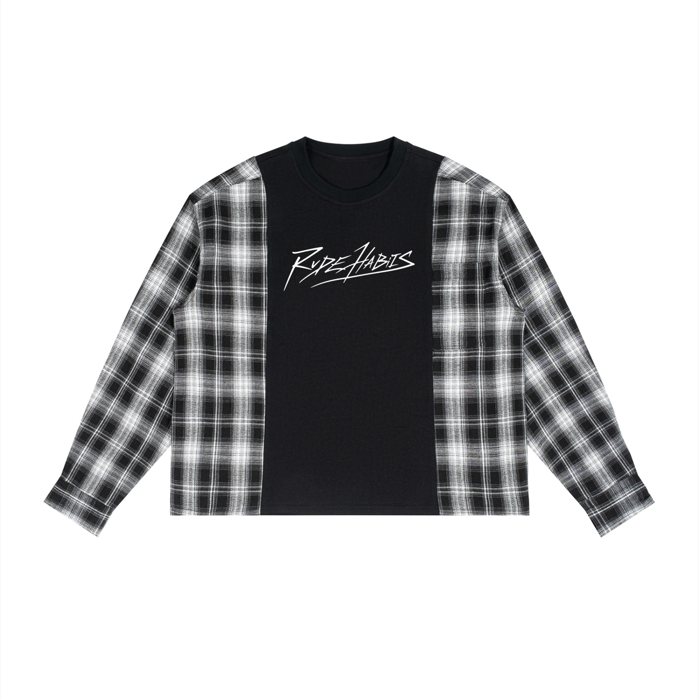 RH Hooligan  Plaid Panel Long Sleeve T-Shirt