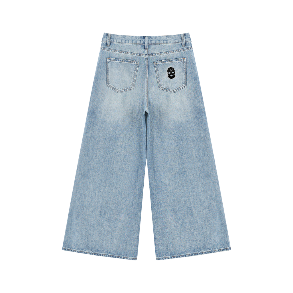 Women's Vintage Wash Distressed Wide Leg Jeans