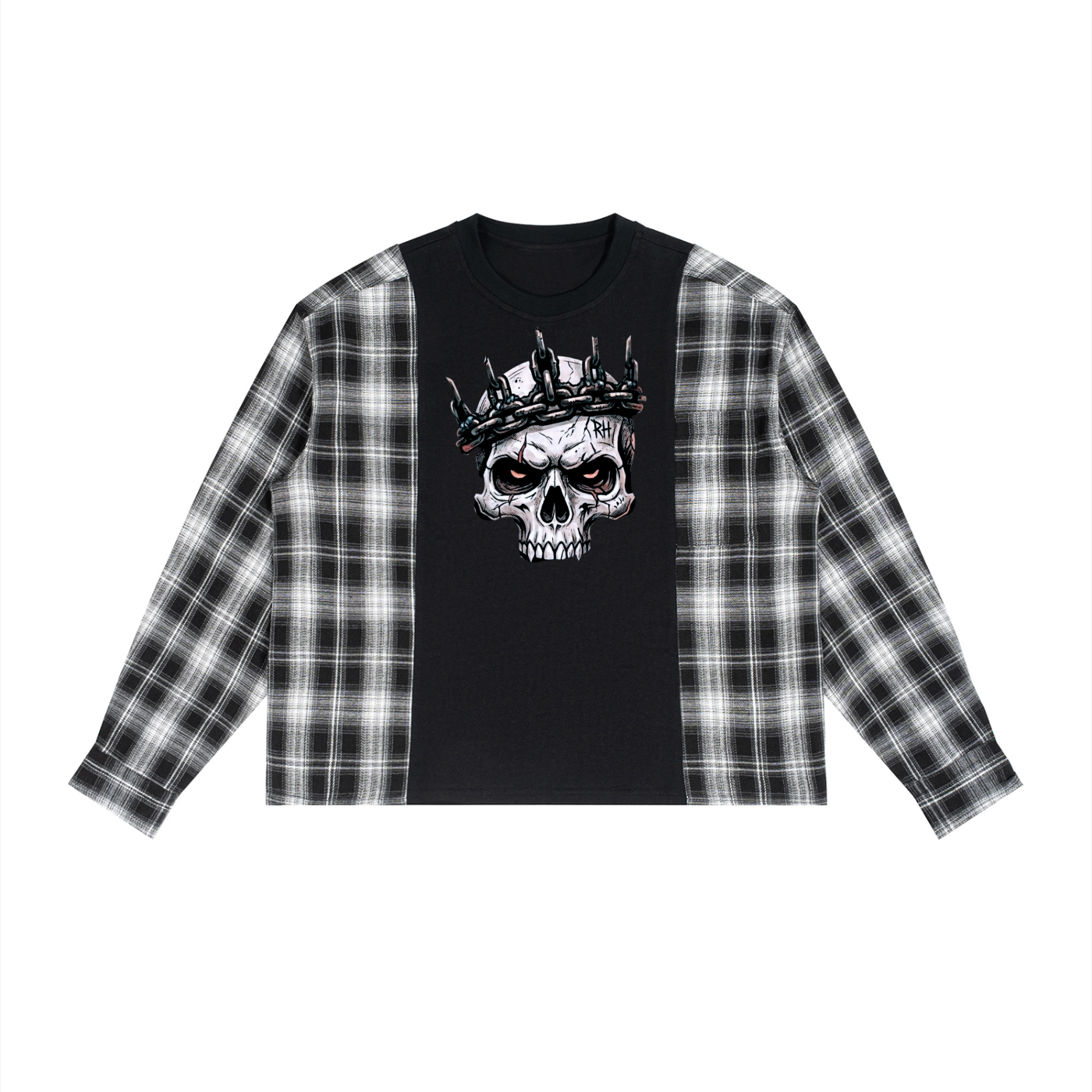 Fallen King  Plaid Panel Long Sleeve T-Shirt