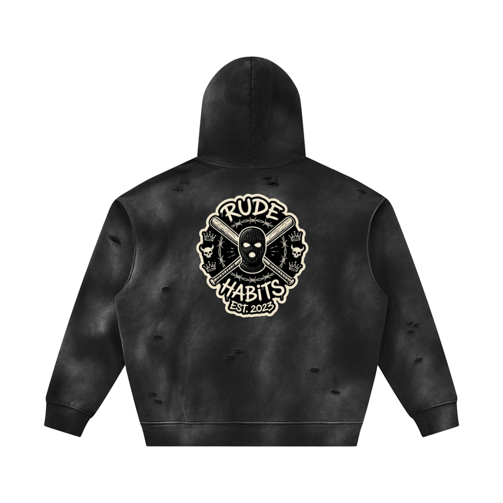 Unisex Sunfade Frayed Fleece Hoodie