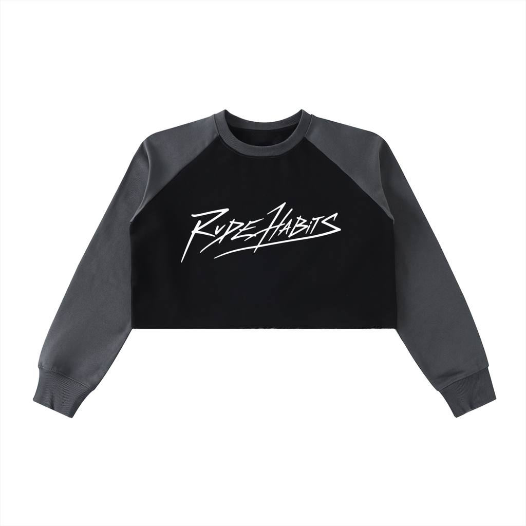 Raw-Hem Color-Block Raglan Crop Sweatshirt