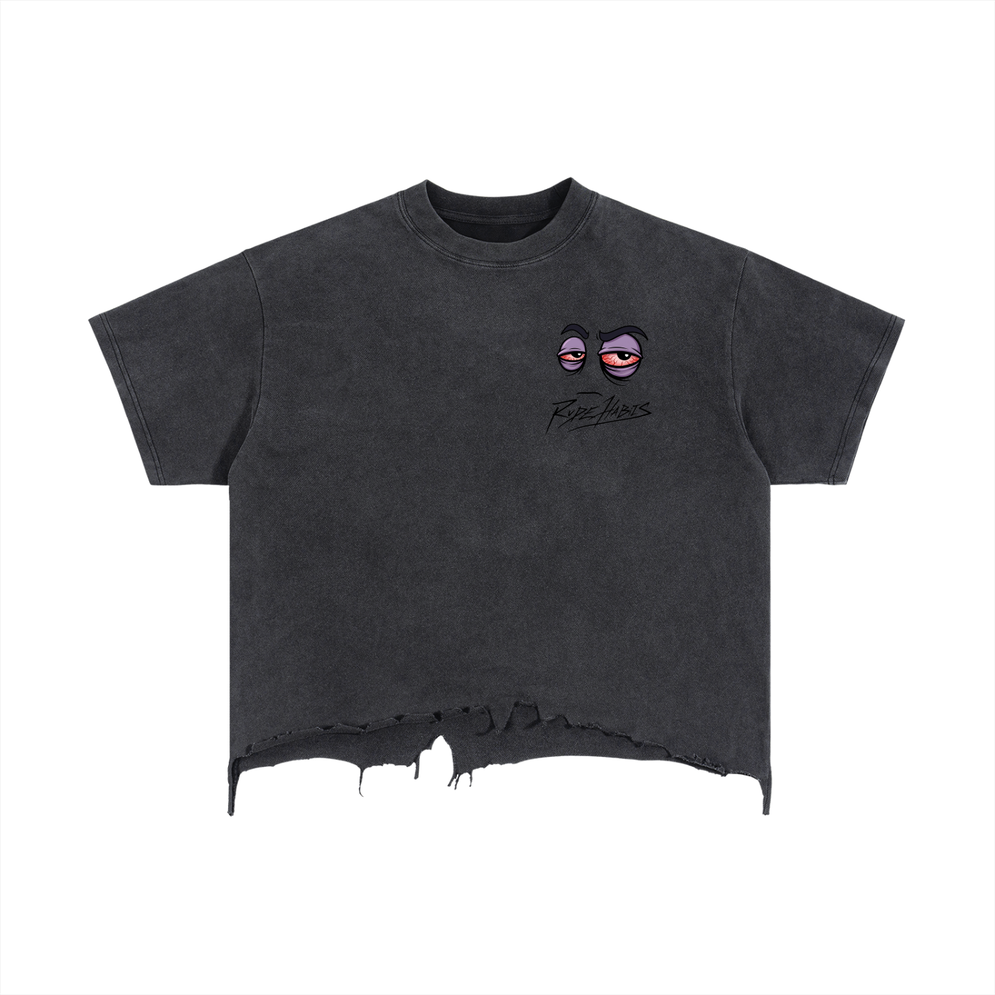 RH Habit Ghosted Vintage Wash Boxy Distressed Hem T-Shirt