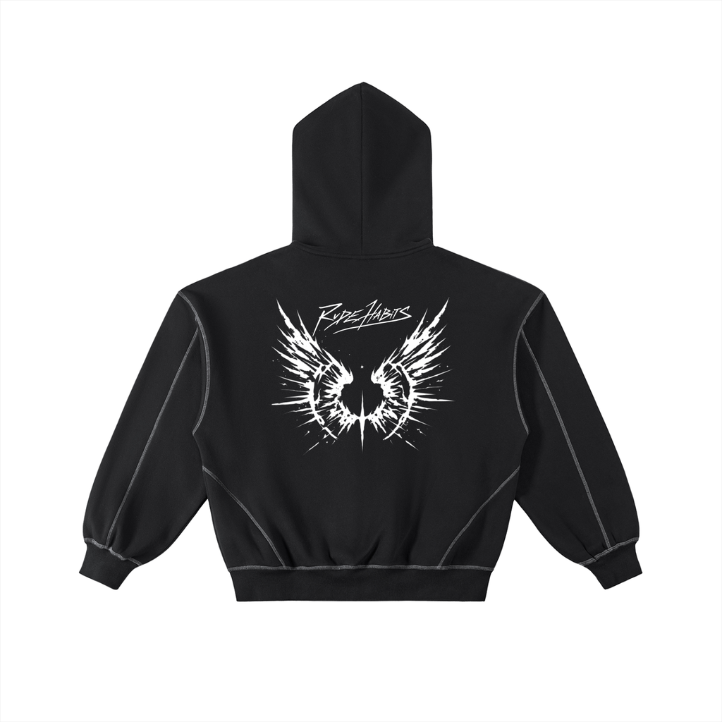 Contrast-Stitched Boxy Fleece Zip Hoodie