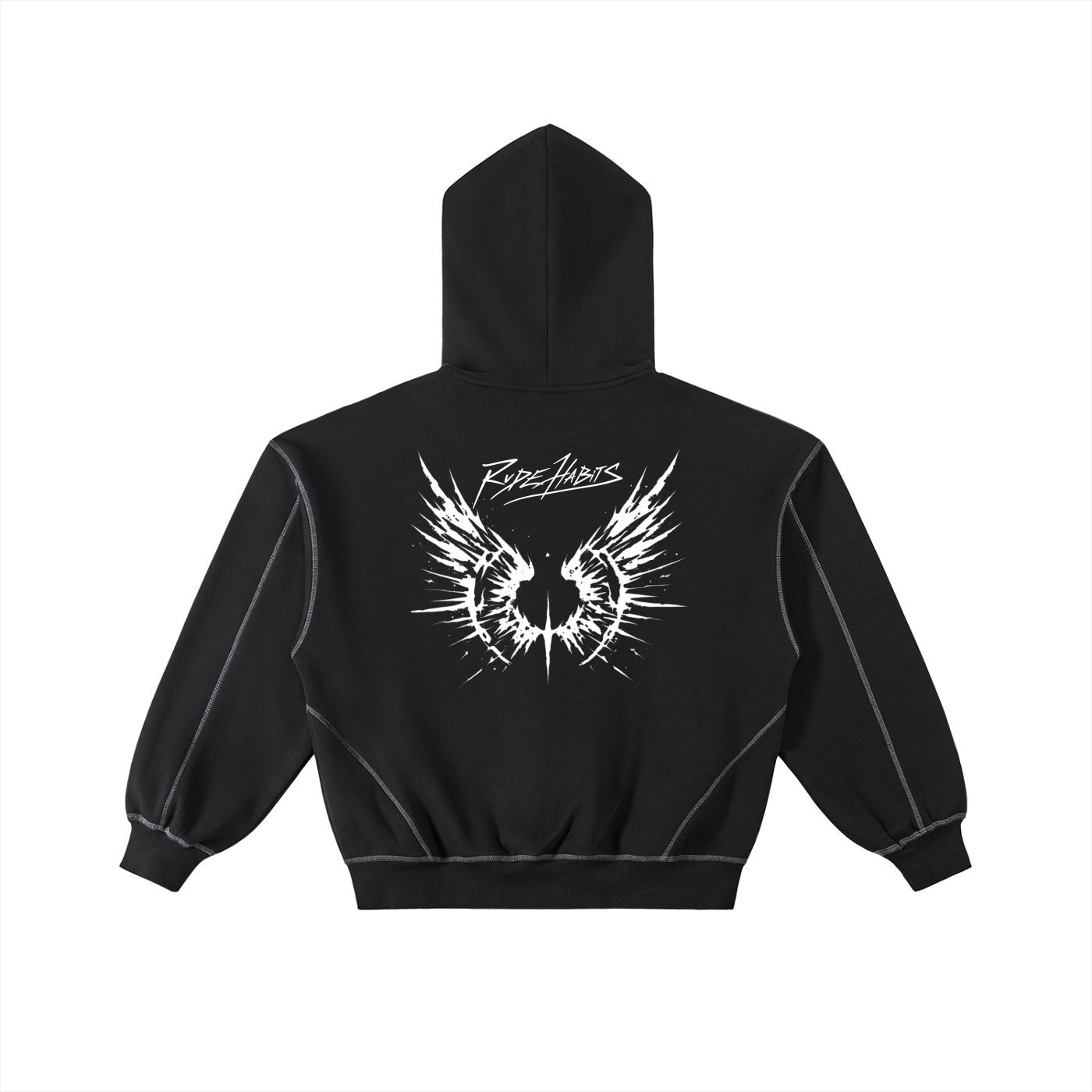 Contrast-Stitched Boxy Fleece Zip Hoodie