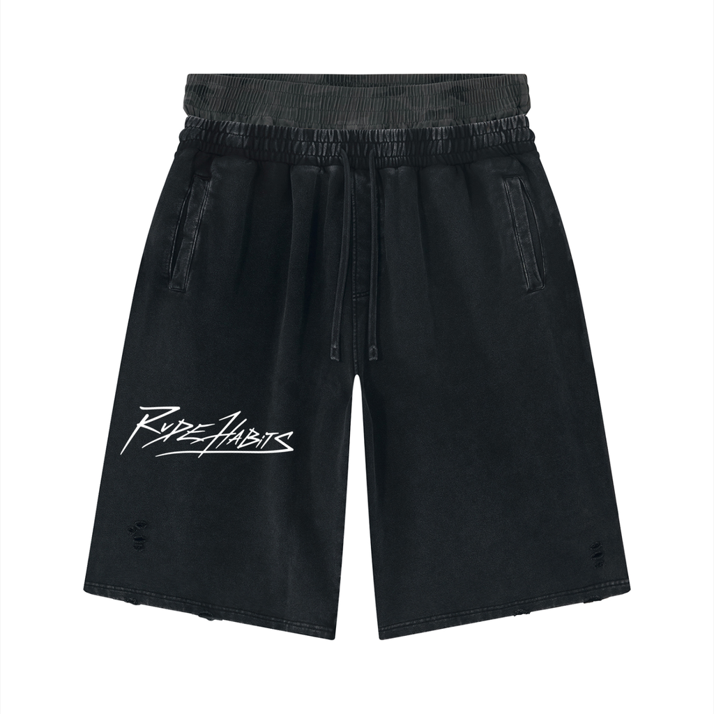 Unisex Vintage Wash Distressed Wide Leg Shorts