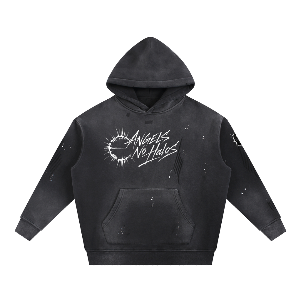 Vintage Washed Frayed Fleece Hoodie