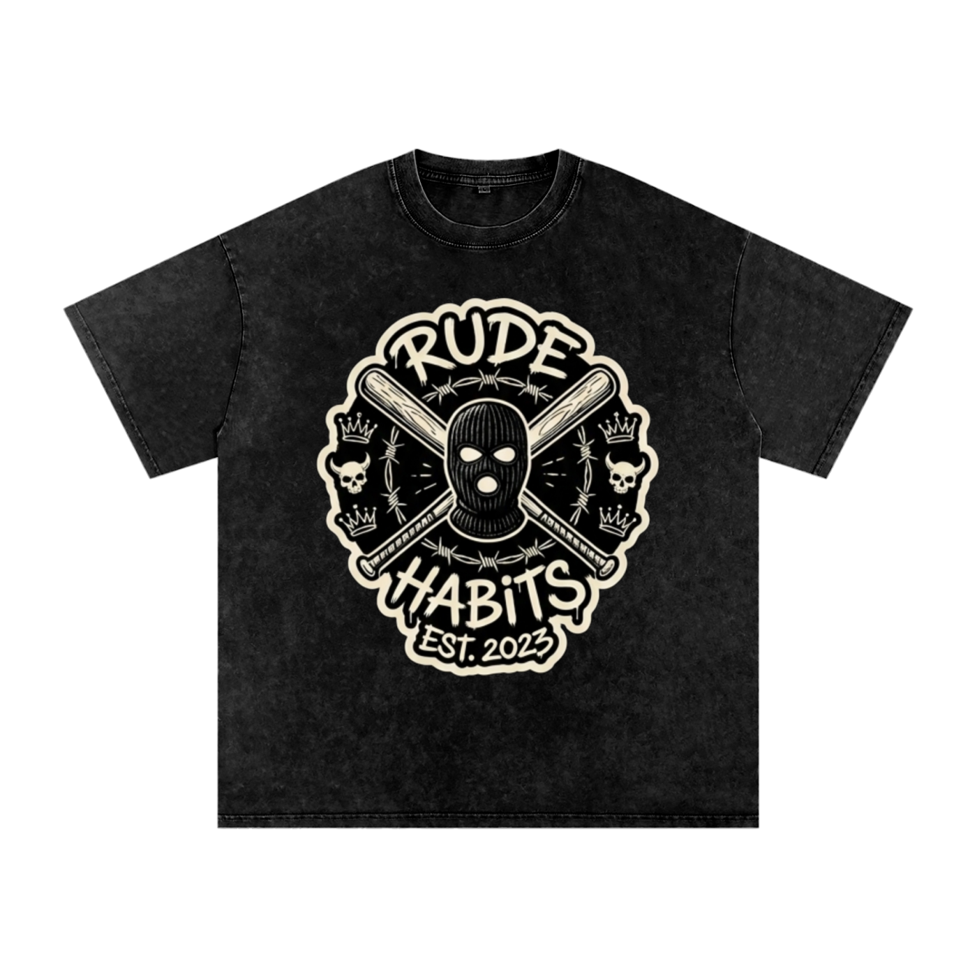 Rude Logo on Snow Washed Oversized Cotton T-Shirt